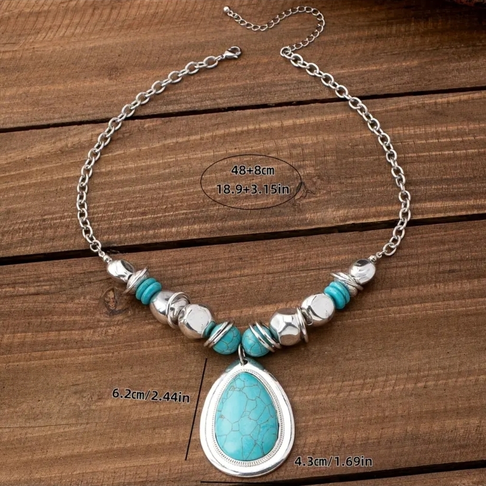 Turquoise and Silver Statement Necklace - Picture 2 of 4